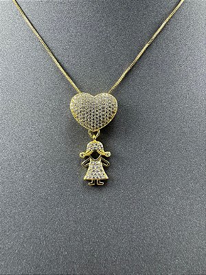 CORRENTE COM PINGENTE CORAÇÃO FILHA ZIRCÔNIA