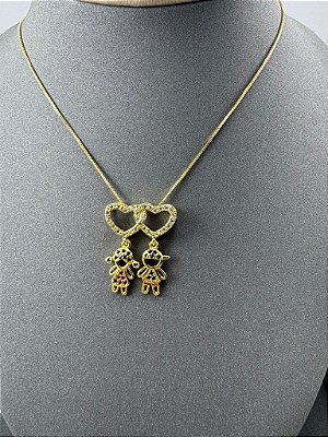 CORRENTE COM PINGENTE CORAÇÃO CASAL FILHOS