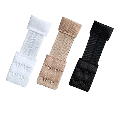 Kit com 3 - Extensor Elástico de Soutien 10 X 3 CM 2 Regulagens e 2 Ganchos Bege/Preto/Branco