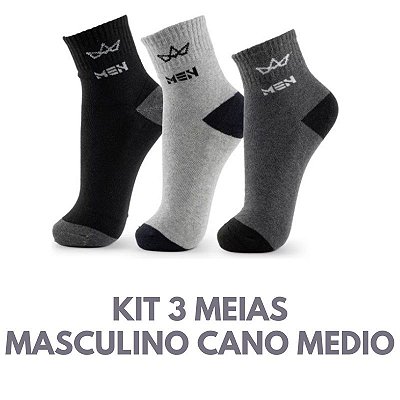 Kit de 3 Meias Masculina cano Medio