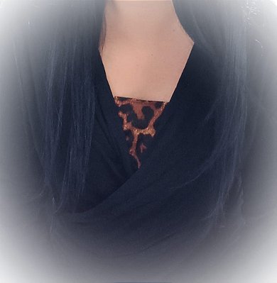 Tapa Decote - Faixa Disfarça Decote estampa Oncinha Modelo Dupla Face - Animal Print/Preto