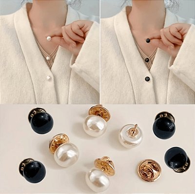 Broche Pérola Tapa Decote - Kit com 4 -  Botão para fechar e disfarçar decote