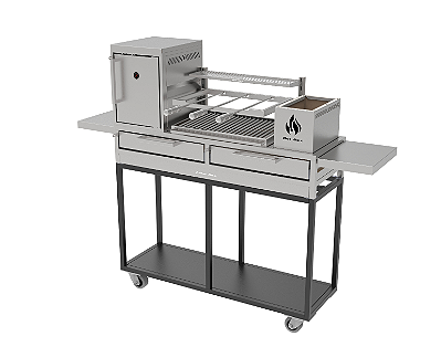 Churrasqueira Parrilla Residencial Hotbox Premium INOX 304 Com Carrinho 112x45 e 135x45cm Com Forno