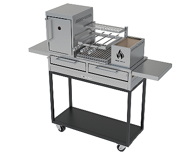 Churrasqueira Parrilla Residencial Hotbox Premium INOX 304 Com Carrinho 112x45cm Com Forno