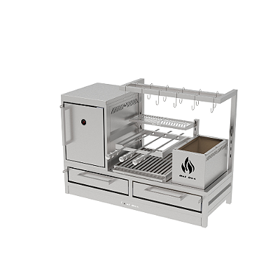 Churrasqueira Parrilla Residencial Hotbox Premium INOX 304 - Bancada 112 x 45cm - Com Tendal e Forno