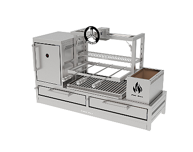 Churrasqueira Parrilla Residencial Premium Hotbox INOX 304 - Bancada 135 x 45cm - Com Volante e Forno