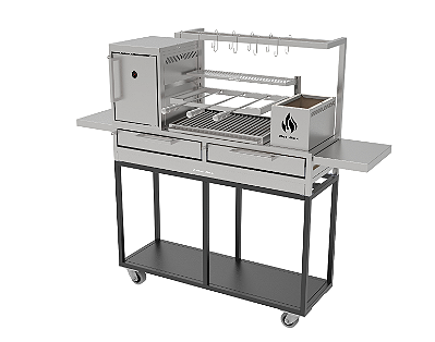 Churrasqueira Parrilla Residencial Premium Hot box INOX 304 Com Carrinho 135 x 45cm Com Forno e Tendal