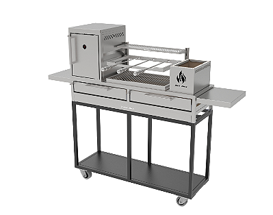Churrasqueira Parrilla Residencial Premium Hot box INOX 304 Com Carrinho 135 x 45cm Com Forno
