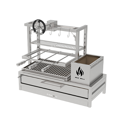 Churrasqueira Parrilla Residencial Hotbox Premium INOX 304 - Bancada 97 x 45cm Com Volante