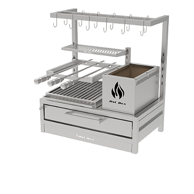 Churrasqueira Parrilla Residencial Hotbox Premium INOX 304 74x45cm – Bancada com Tendal