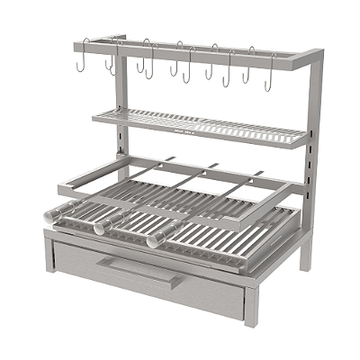 Churrasqueira Parrilla Residencial Hotbox Premium INOX 304 74x45cm – Alvenaria com Tendal