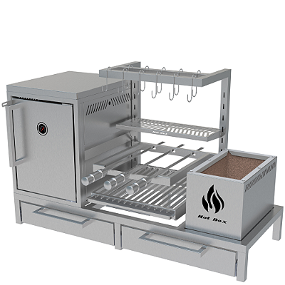 Churrasqueira Parrilla Residencial Hotbox Premium INOX 304 - Alvenaria 112 x 45cm - Com Tendal e Forno
