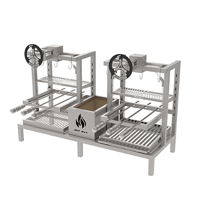 Churrasqueira Parrilla Residencial Premium Dupla INOX 304 - de Alvenaria com Volante 118 x 45cm
