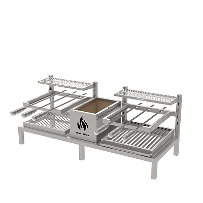 Churrasqueira Parrilla Residencial Hotbox Premium Dupla INOX 304 - 118 x 45cm Para Alvenaria