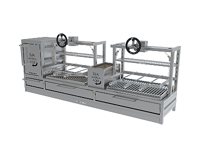 Churrasqueira Parrilla Residencial Premium Hotbox Dupla INOX 304 - Bancada e Volante 200 x 45cm