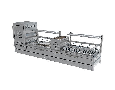 Churrasqueira Parrilla Residencial Premium Hotbox Dupla INOX 304 - Bancada 200 x 45cm