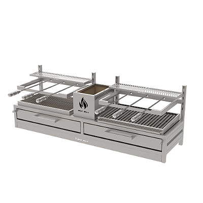Churrasqueira Parrilla Residencial Premium Hotbox Dupla INOX 304 - Bancada 165 x 45cm