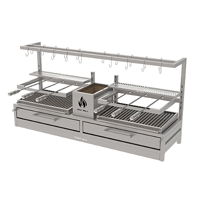 Churrasqueira Parrilla Residencial Hotbox Premium Dupla INOX 304 - Bancada Com Tendal 165 x 45cm