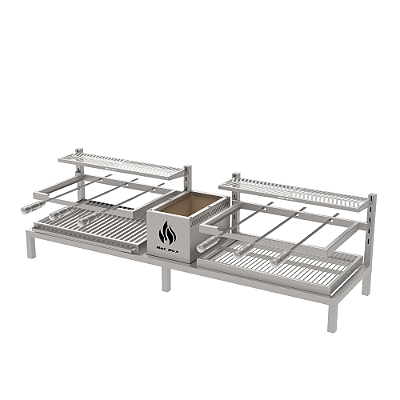 Churrasqueira Parrilla Residencial Hotbox Premium Dupla INOX 304 - Alvenaria 165 x 45cm