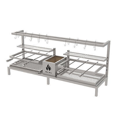 Churrasqueira Parrilla Residencial Premium Hotbox Dupla INOX 304 - Alvenaria Com Tendal 165 x 45cm
