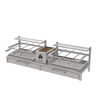 Churrasqueira Parrilla Residencial Premium Hotbox Dupla INOX 304 - Alvenaria com Porta 165 x 45cm
