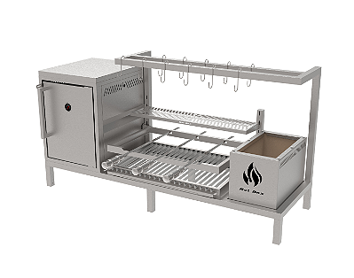 Churrasqueira Parrilla Residencial Premium Hot box INOX 304 - Para Alvenaria 135 x 45cm Com Varal e Forno