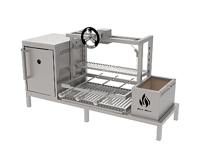 Churrasqueira Parrilla Residencial Premium Hot box INOX 304 Para Alvenaria 135 x 45cm - Com Volante e Forno