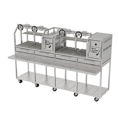 Churrasqueira Parrilla Profissional Premium 250x60cm 4 Volantes Com Forno - INOX 304