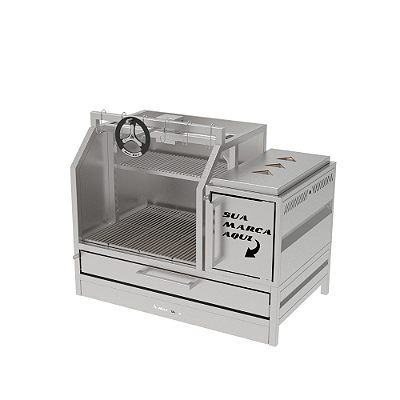 Churrasqueira Parrilla Profissional de Bancada 80cm OU 100cm, 1 Volante e Carenada - INOX 304 - Carenada