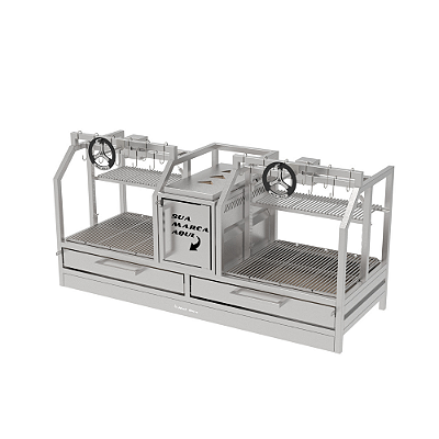 Churrasqueira Parrilla Profissional de Bancada Premium 126cm, 146cm OU 166cm, 2 Volantes - INOX 304