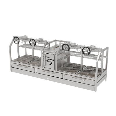 Churrasqueira Parrilla Profissional de Bancada Premium 215x60cm 4 Volantes - INOX 304