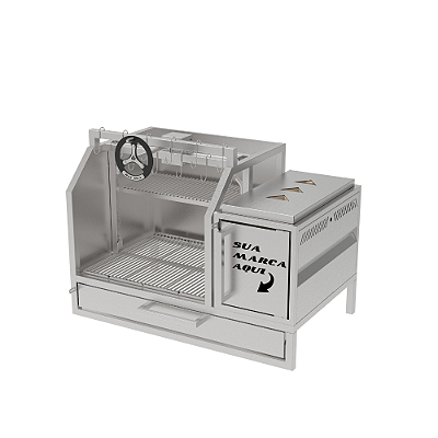Churrasqueira Parrilla Profissional de Alvenaria Premium 80cm OU 100cm, 1 Volante - INOX 304 - Carenada
