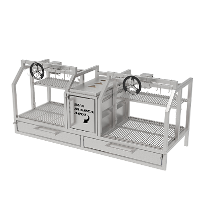 Churrasqueira Parrilla Profissional de Alvenaria Premium 126cm, 146cm OU 166cm, 2 Volantes - INOX 304