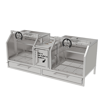 Churrasqueira Parrilla Profissional de Alvenaria Premium 126cm, 146cm OU 166cm, 2 Volantes - INOX 304 - Carenada