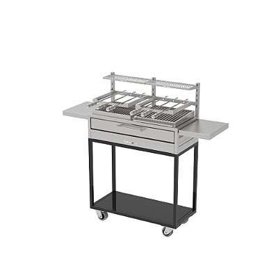 Churrasqueira Parrilla Residencial Hotbox Premium Dupla Em INOX 304 - Carrinho 97 x 45cm - Com Tendal