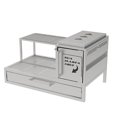 Churrasqueira Parrilla Profissional de Alvenaria Premium 80cm OU 100cm, 1 Volante - INOX 304