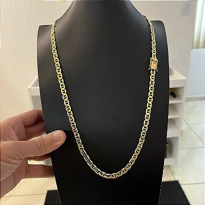 Corrente Piastrine 7mm 70cm – Banho Ouro 18k