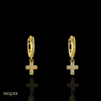 BRINCO ARGOLA COM CRUZ  PREMIUM  - BANHADO A OURO 18K