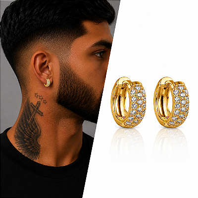 Brinco Argola Ney Cravejada com Duas Fileiras de Zircônias – Banhado a Ouro 18K