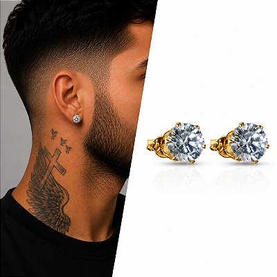 Brinco Ponto de Luz Solitário com Zircônia Redonda – Banhado a Ouro 18K