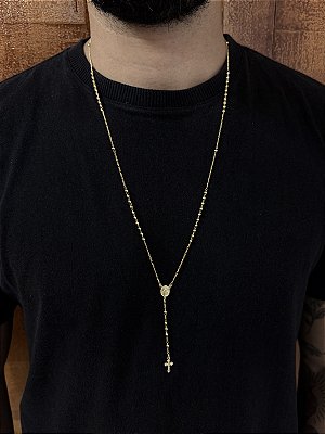 TERÇO CONVENCIONAL  JESUS (70cm- 2mm) - BANHO DE OURO 18k