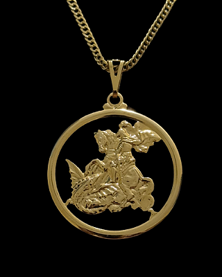PINGENTE SÃO JORGE VAZADO  ( 3,5g- 3x3cm )(G)  - BANHO DE OURO 18k.