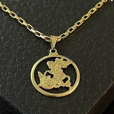 Pingente São Jorge na Roda Vazado – Banhado a Ouro 18K