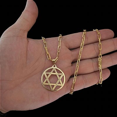 CORRENTE CARTIE ( 4mm-60cm) + PINGENTE ESTRELA DE DAVI VAZADO - BANHADO A OURO 18K