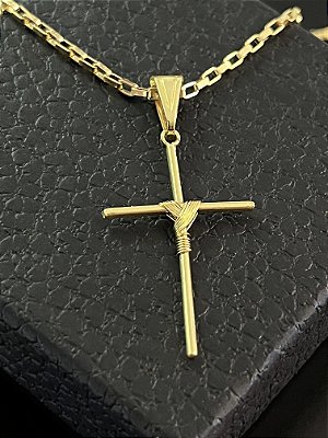 PINGENTE CRUZ  AMARRADA M( 2g- 3x3cm) - BANHO DE OURO 18k