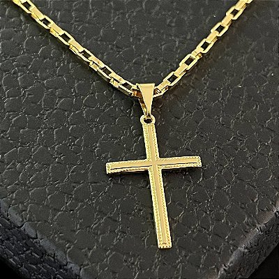 Pingente Cruz Lisa Diamantada – Banhado a Ouro 18K