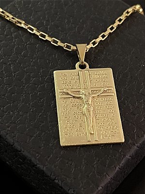 PINGENTE PLACA PAI NOSSO E CRUCIFIXO  M( 6g- 3x3cm) - BANHO DE OURO 18k
