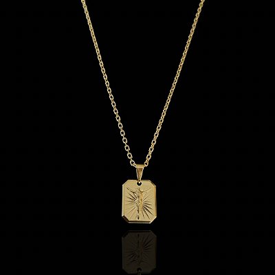 PINGENTE PLACA CRUCIFIXO  P (2g- 2x2cm) - BANHO DE OURO 18k