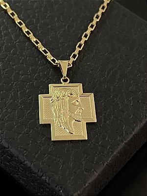 PINGENTE CRUZ ROSTO DE JESUS P( 2g- 2x2cm) - BANHO DE OURO 18k