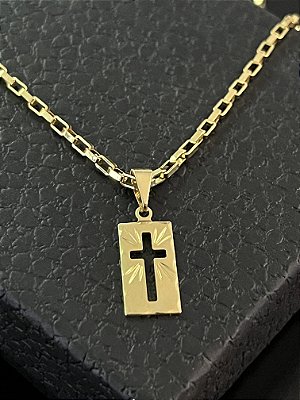 PINGENTE PLACA CRUCIFIXO VAZADO   P( 1g- 2x2cm) - BANHO DE OURO 18k